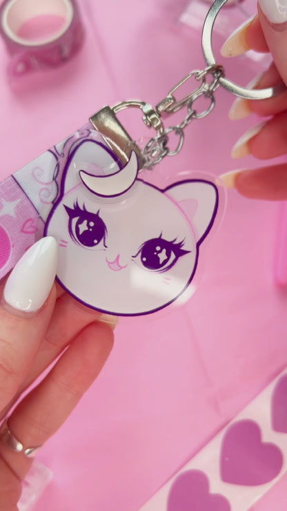 girl power cute cat lanyard keychain