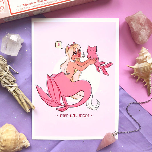 mercat mom pink wall art print