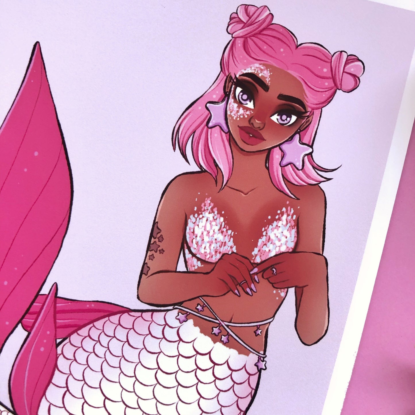 pink and white glitter mermaid wall art print