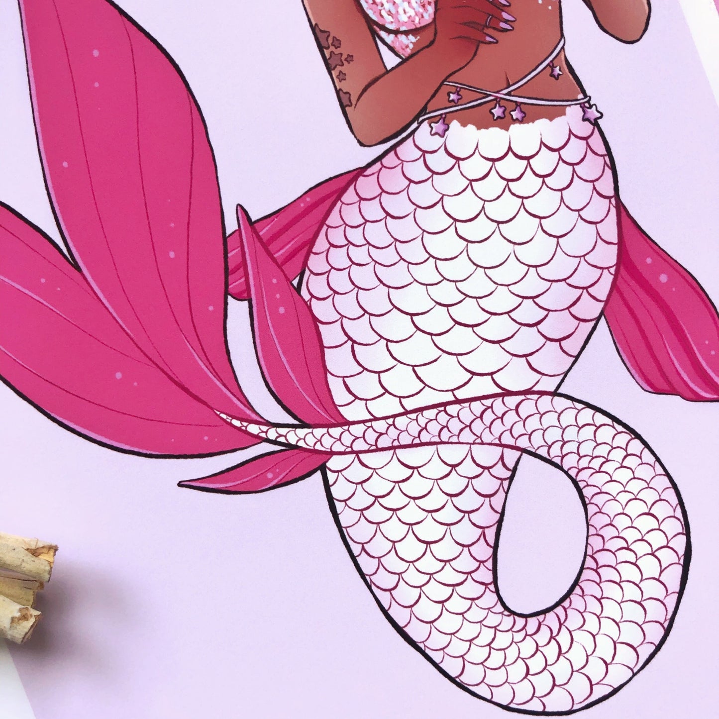 pink and white glitter mermaid wall art print