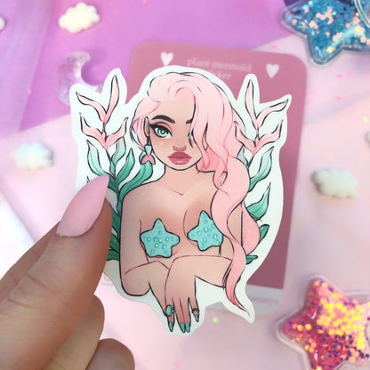 plant mermaid die cut sticker flake