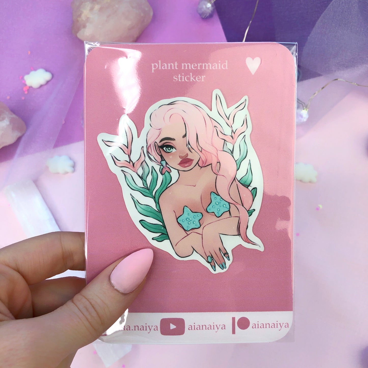 plant mermaid die cut sticker flake