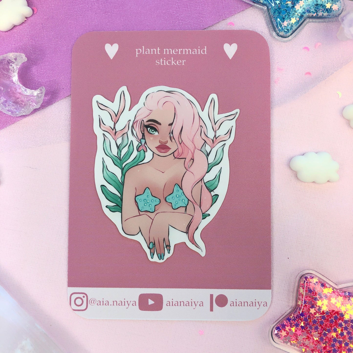 plant mermaid die cut sticker flake