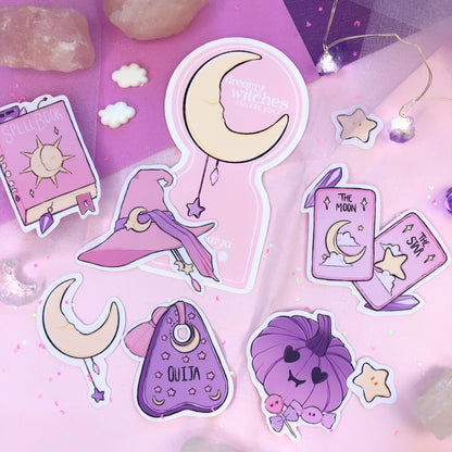 dreamy witches pink die cut sticker pack