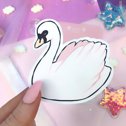 baby pink and white swan die cut sticker flake