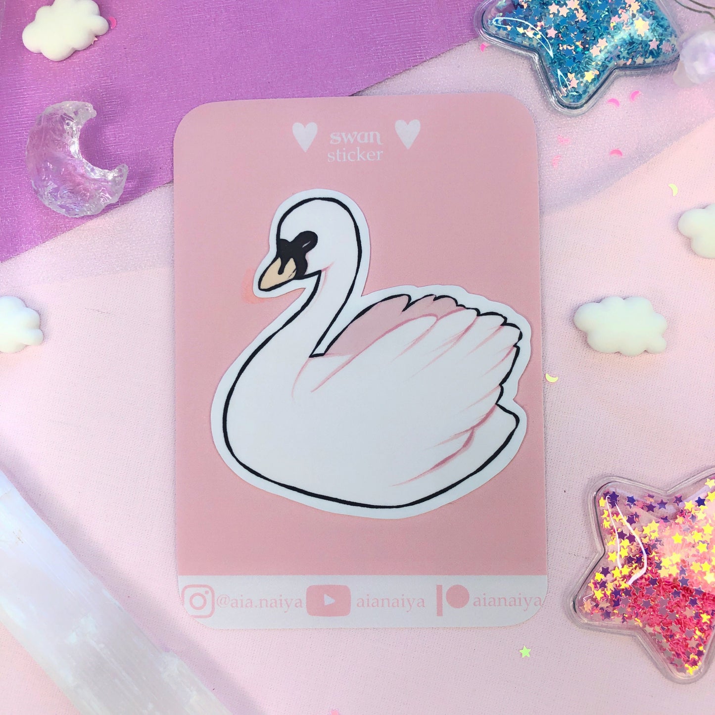 baby pink and white swan die cut sticker flake