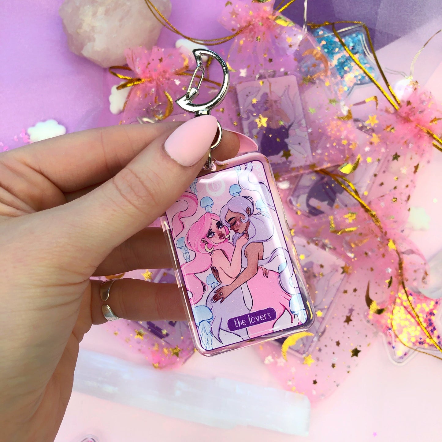 tarot card mermaids acrylic keyring charms