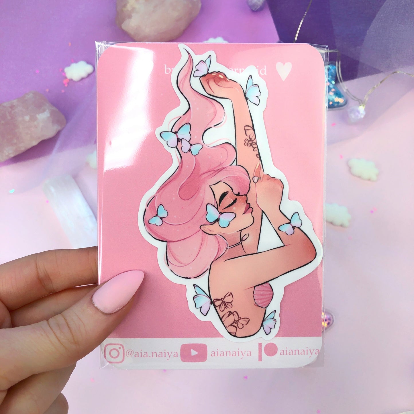 pink and blue butterfly mermaid sticker