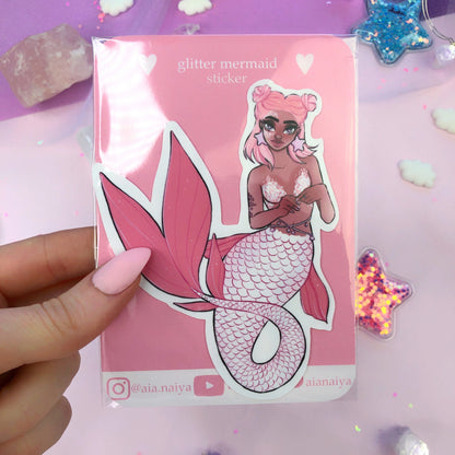 pink glitter mermaid sticker