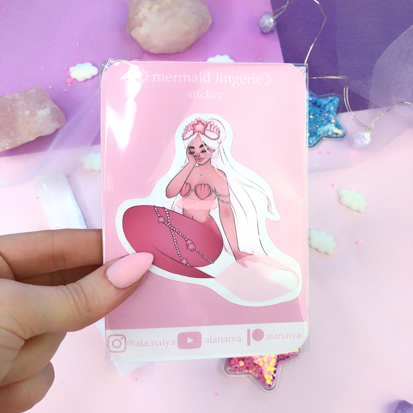 pink mermaid seashell crown die cut sticker flake