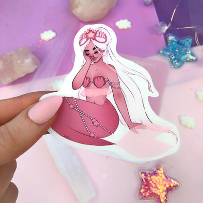 pink mermaid seashell crown die cut sticker flake