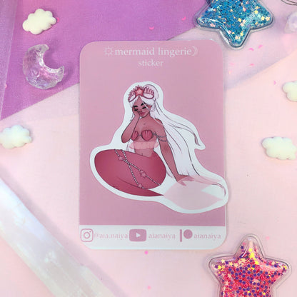 pink mermaid seashell crown die cut sticker flake