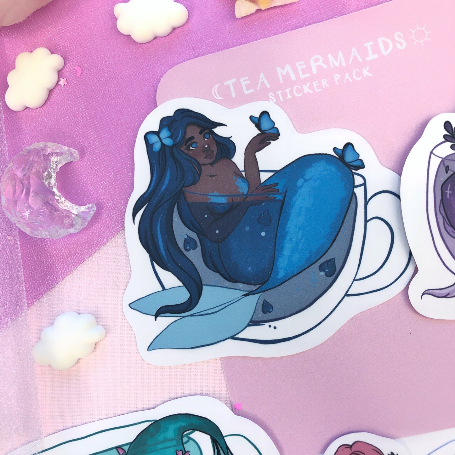 tea mermaids die cut sticker pack