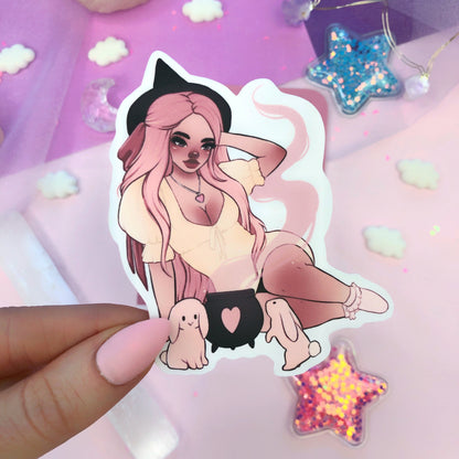 bunny love witch die cut sticker flake