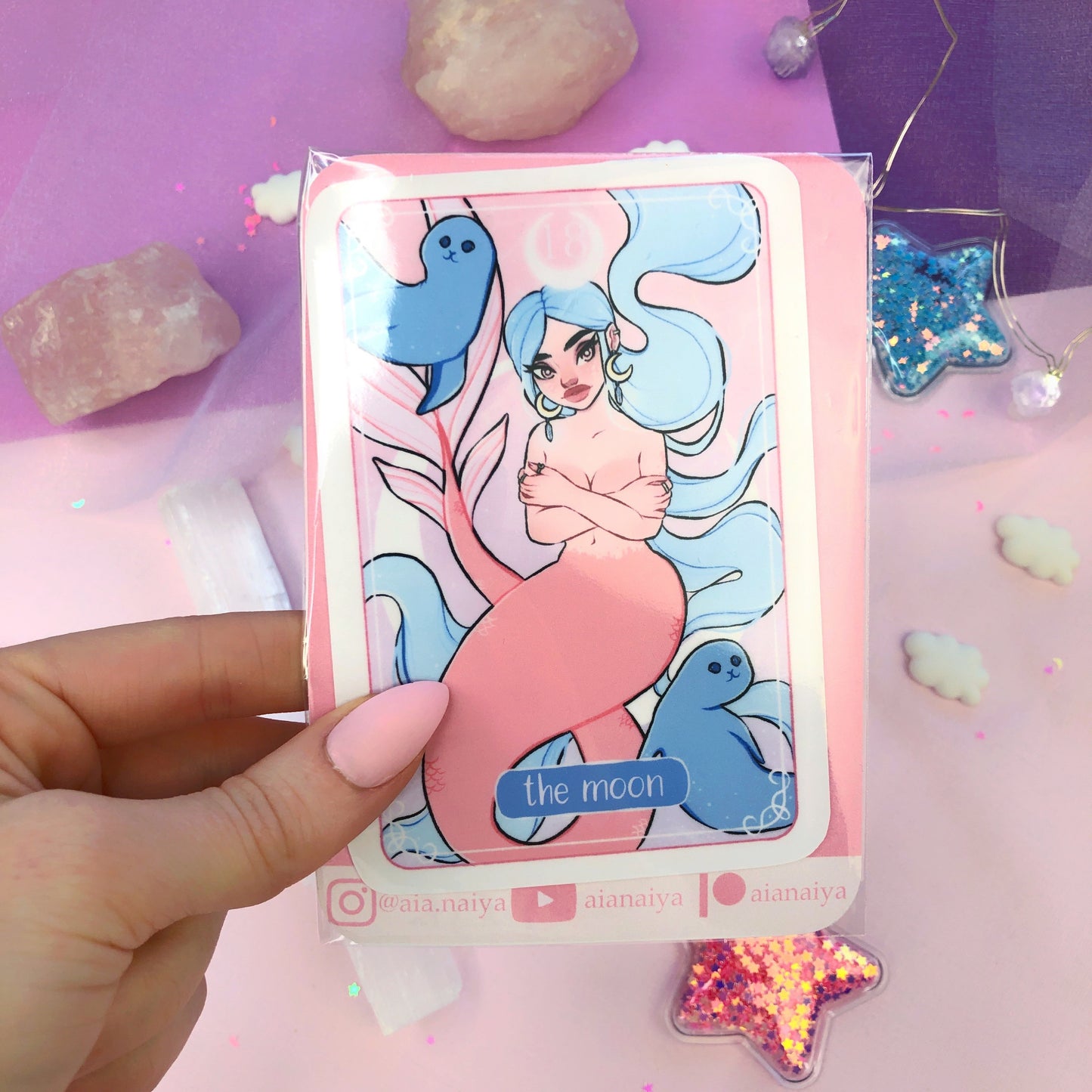 the moon mermaid tarot card die cut sticker flake