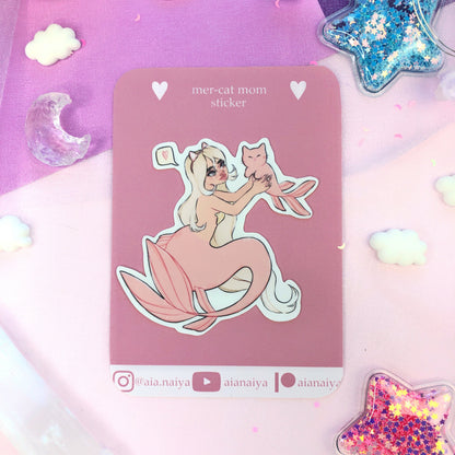 peach pink mercat mom mermaid sticker