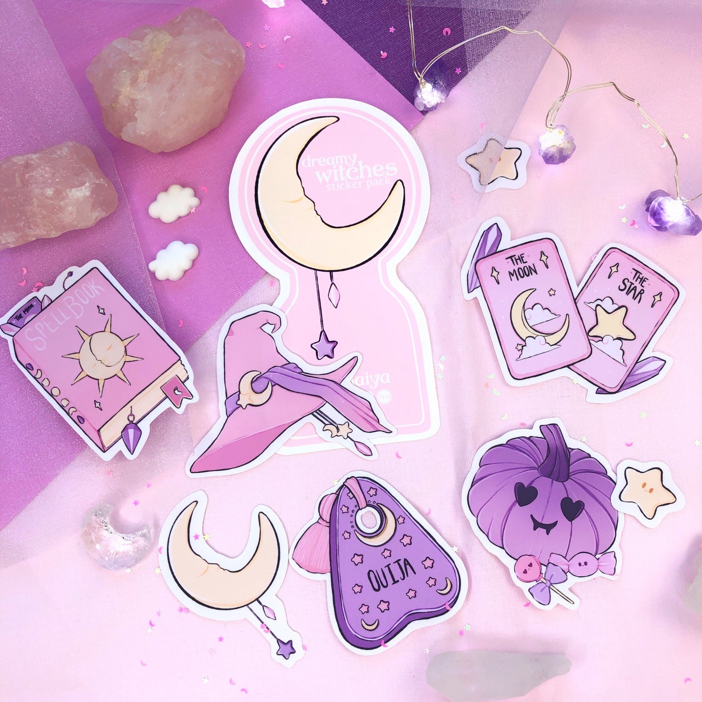 dreamy witches pink die cut sticker pack