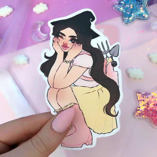 magical gardening witch die cut sticker