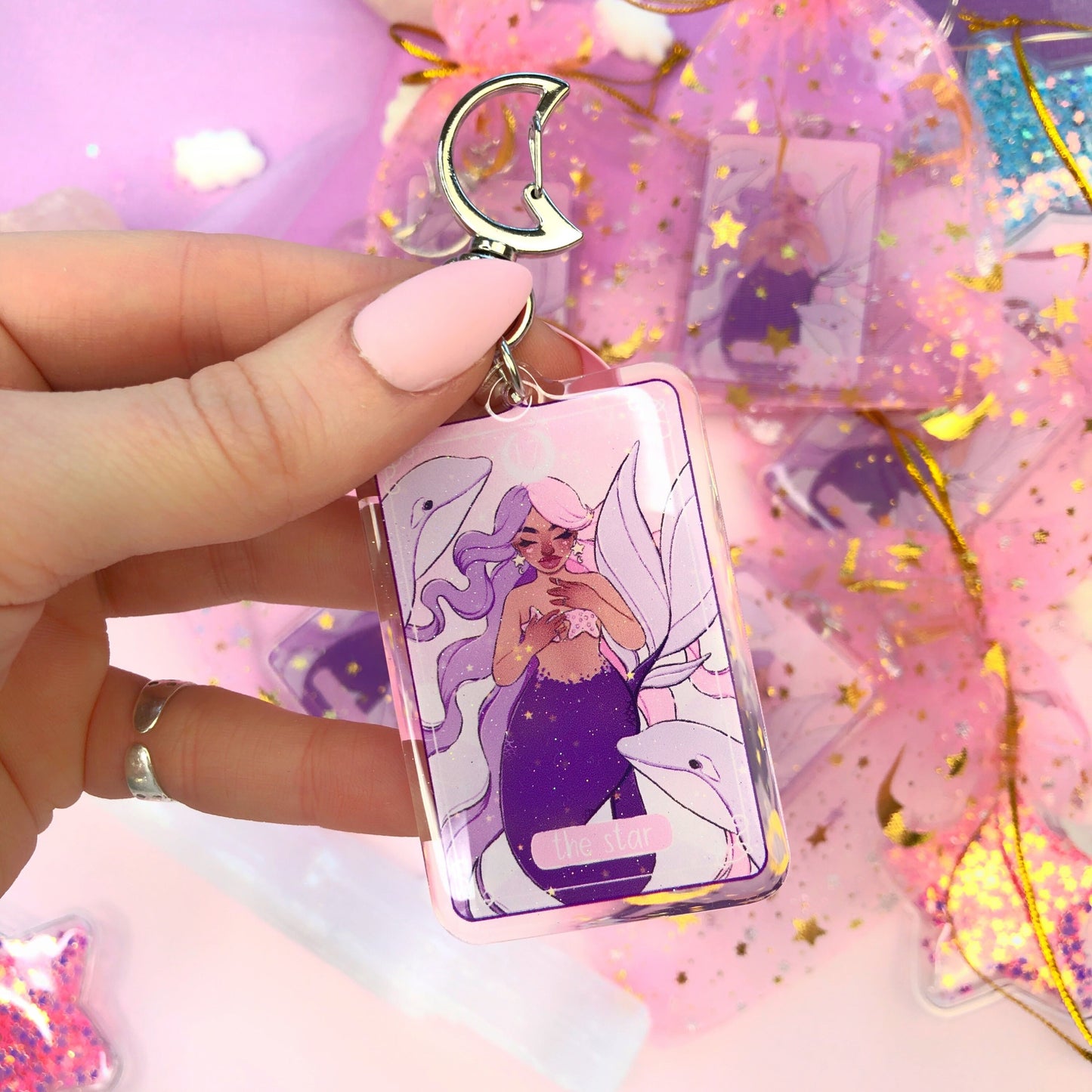 tarot card mermaids acrylic keyring charms