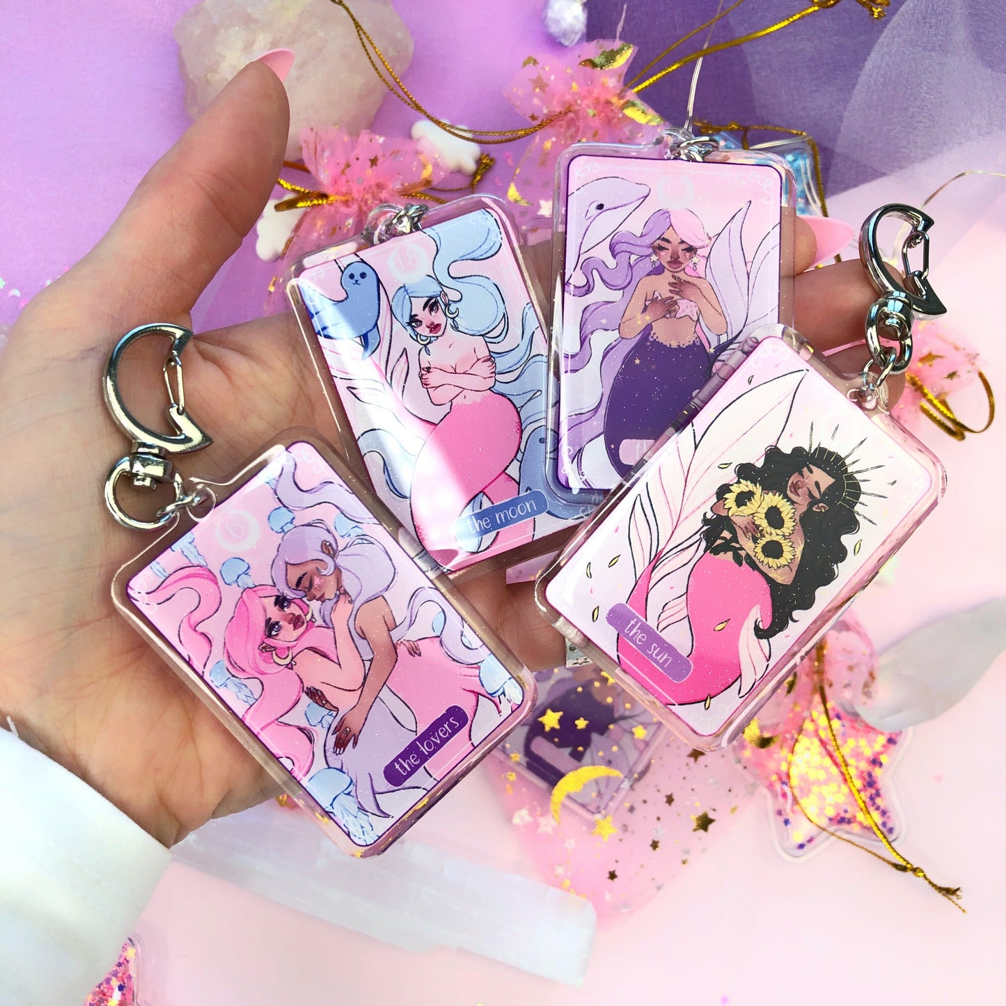 tarot card mermaids acrylic keyring charms