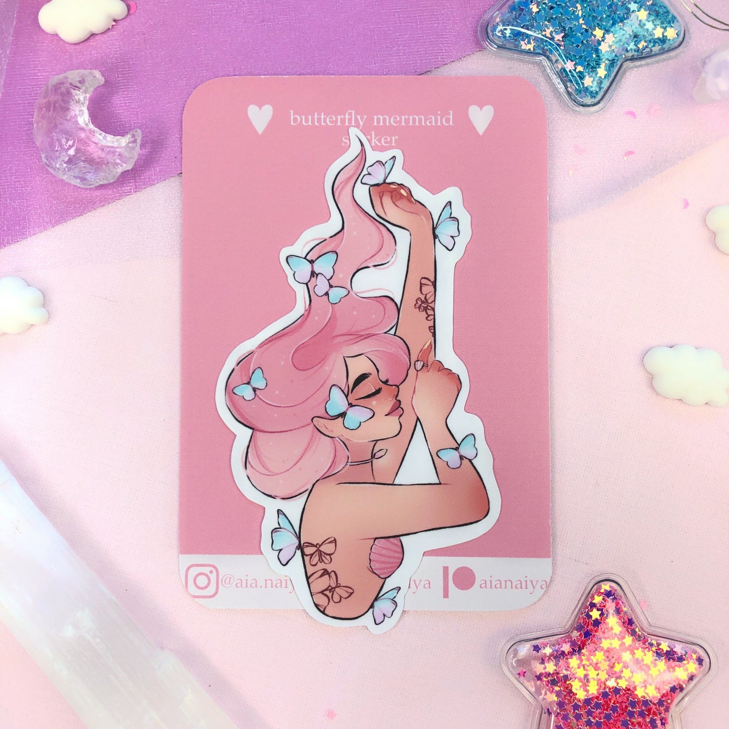 pink and blue butterfly mermaid sticker