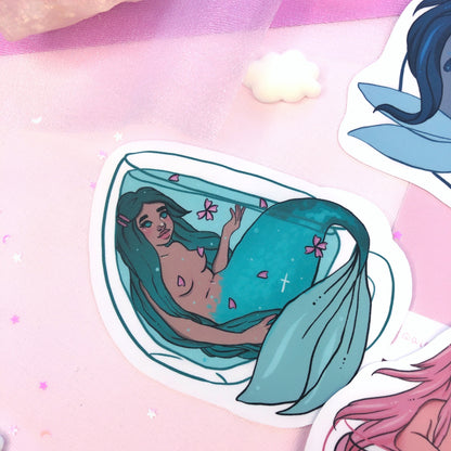 tea mermaids die cut sticker pack