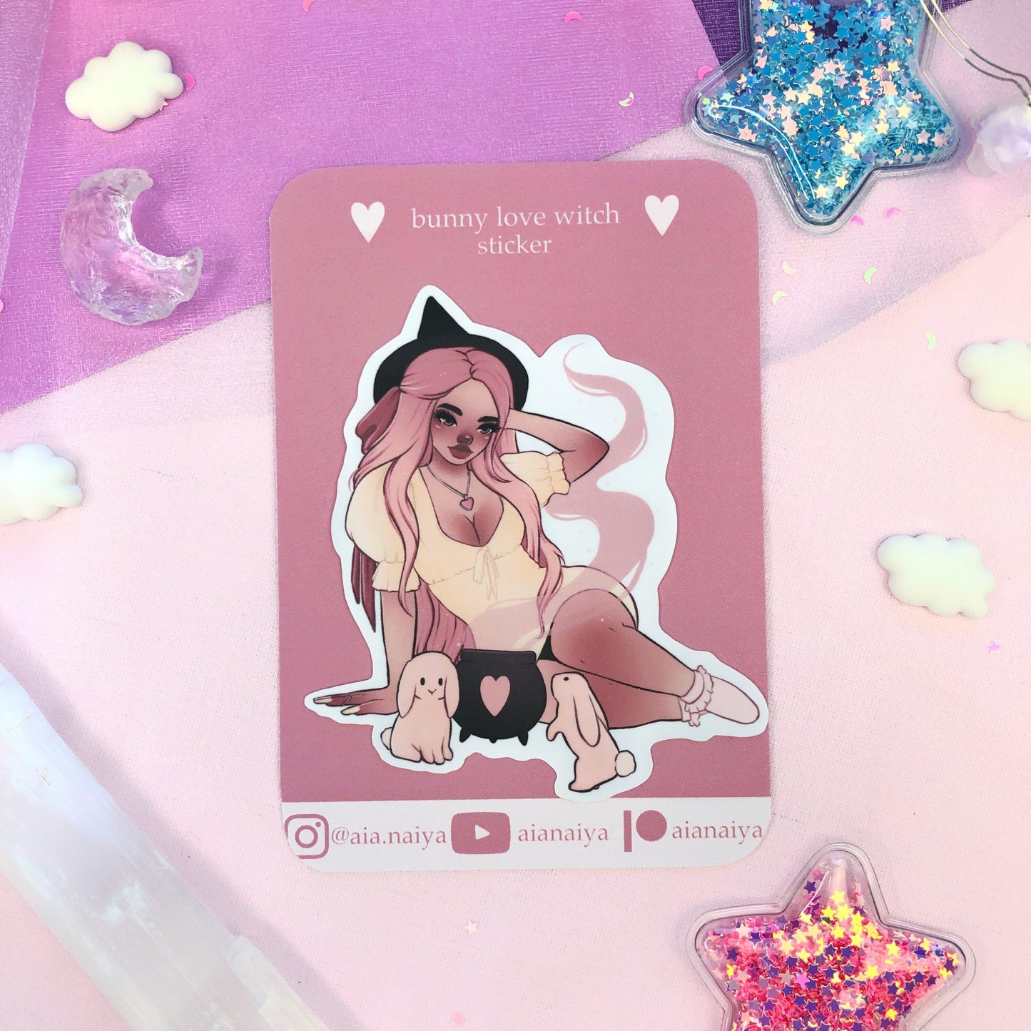 bunny love witch die cut sticker flake