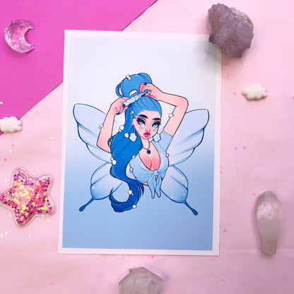 bubble fairy blue wall art print