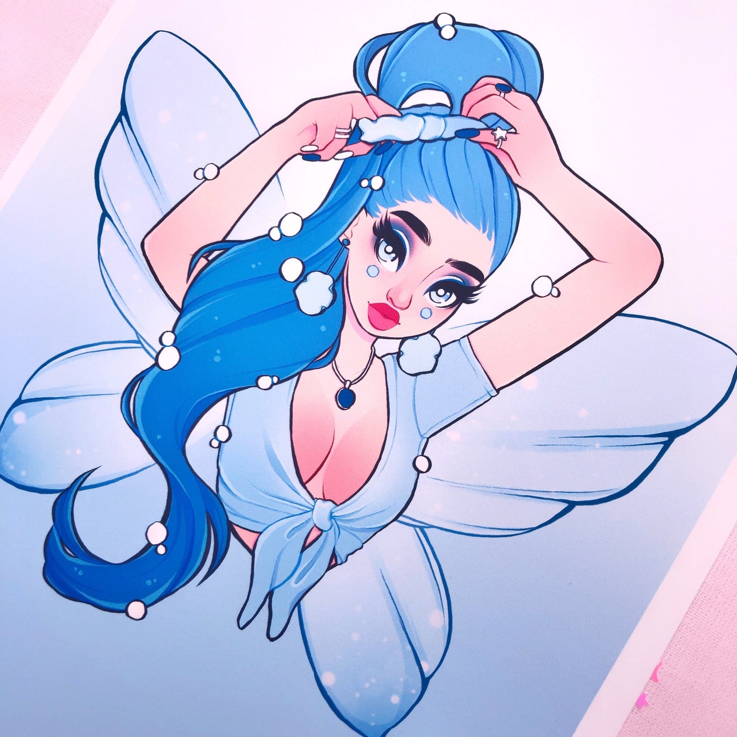 bubble fairy blue wall art print