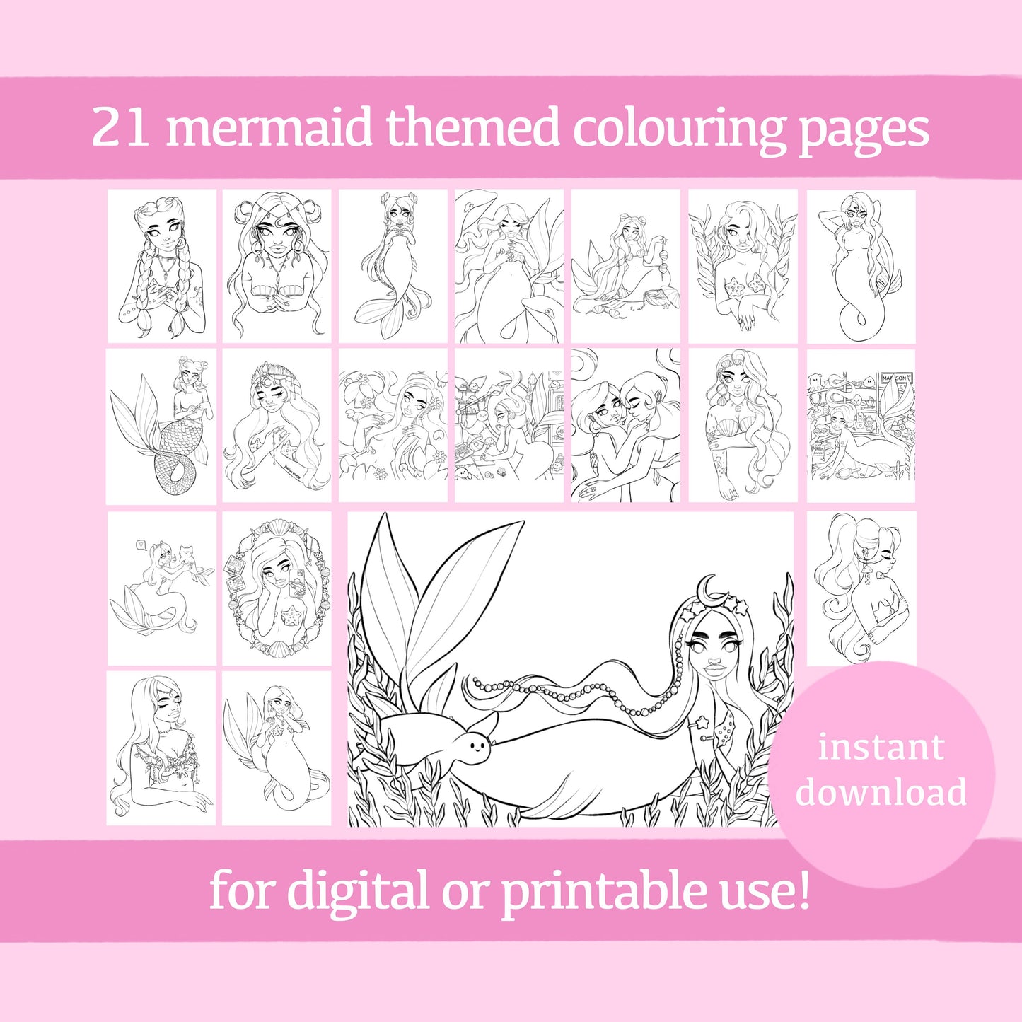 mermaids digital colouring book