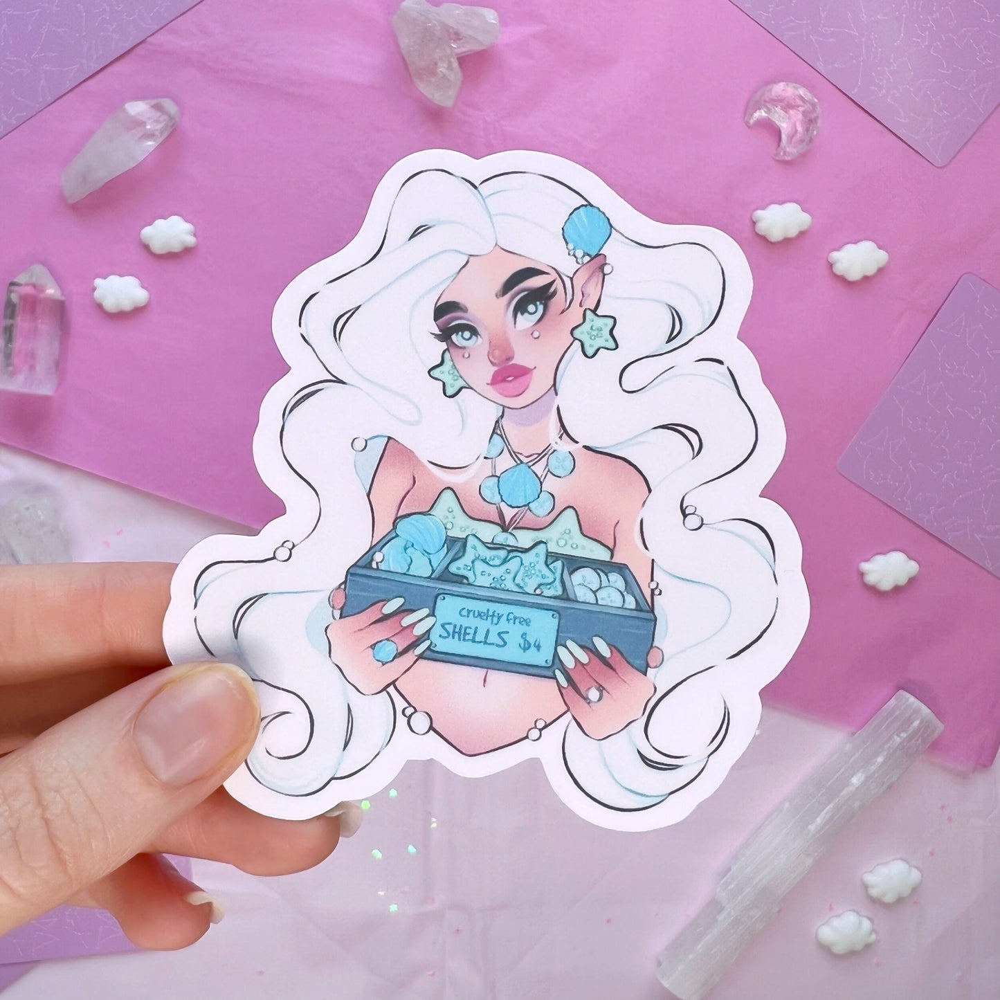 cruelty free seashell mermaid sticker