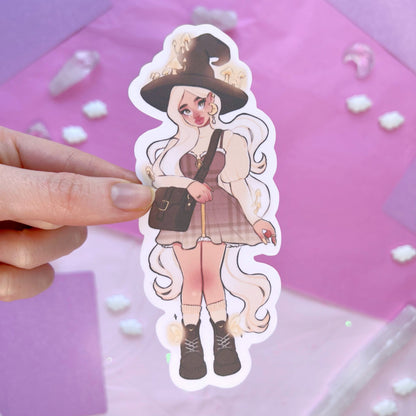 golden mushroom witch die cut sticker flake