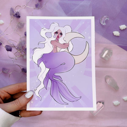 purple moon mermaid wall art print