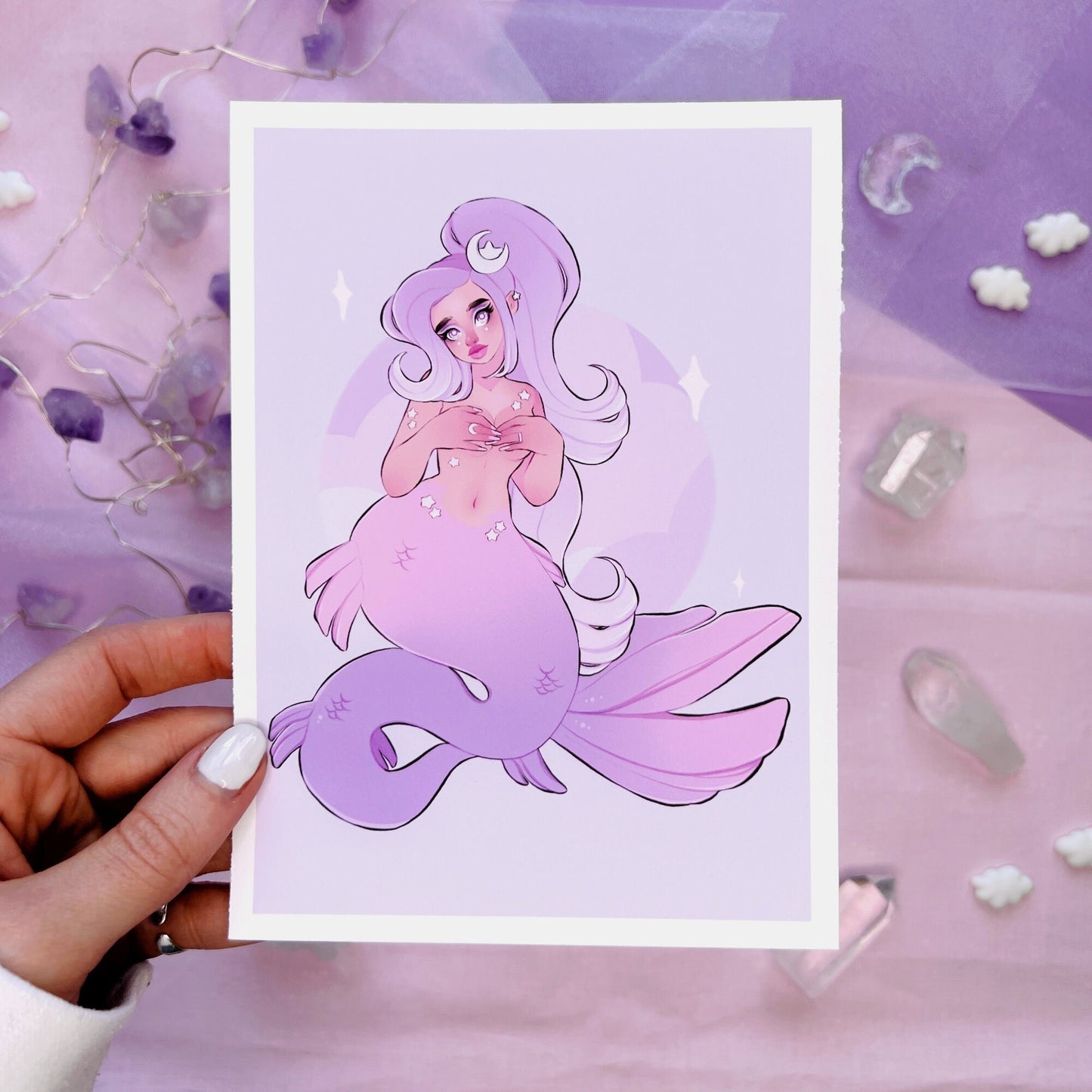 lilac clouds mermaid pink wall art print