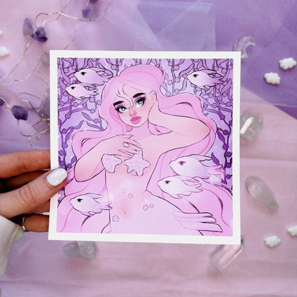 pink and purple kelp mermaid square wall art print