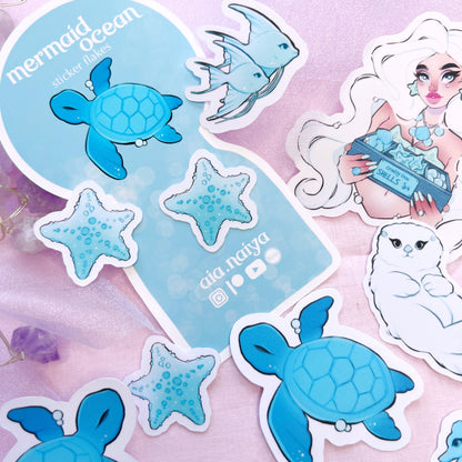 blue mermaid ocean sticker flakes pack