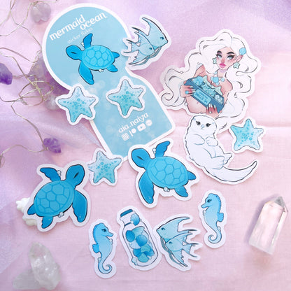 blue mermaid ocean sticker flakes pack