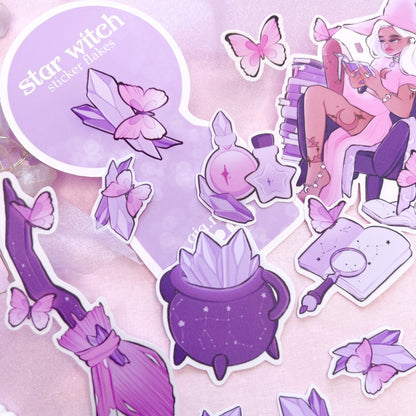 purple astrology star witch die cut sticker flakes