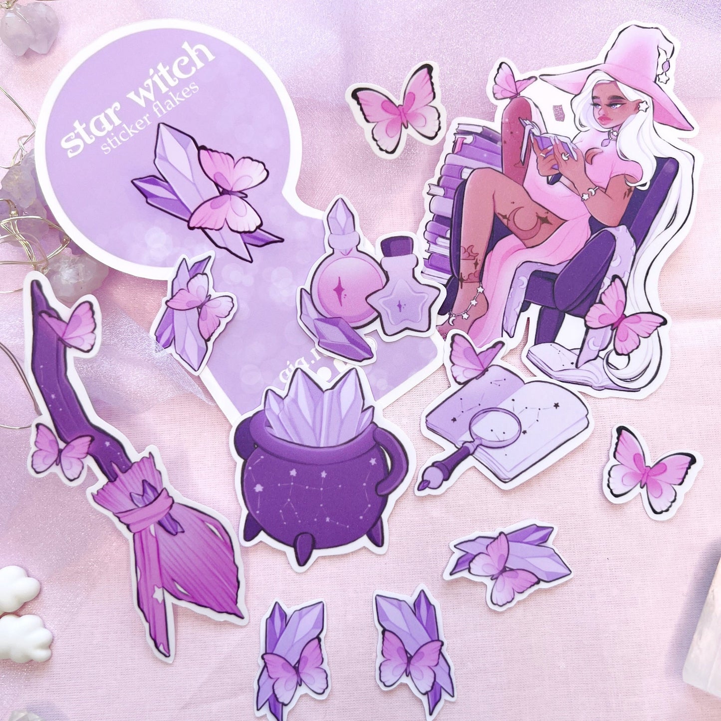 purple astrology star witch die cut sticker flakes