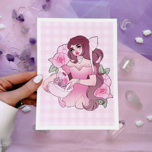 laundry cottagecore girl aesthetic pink wall art print