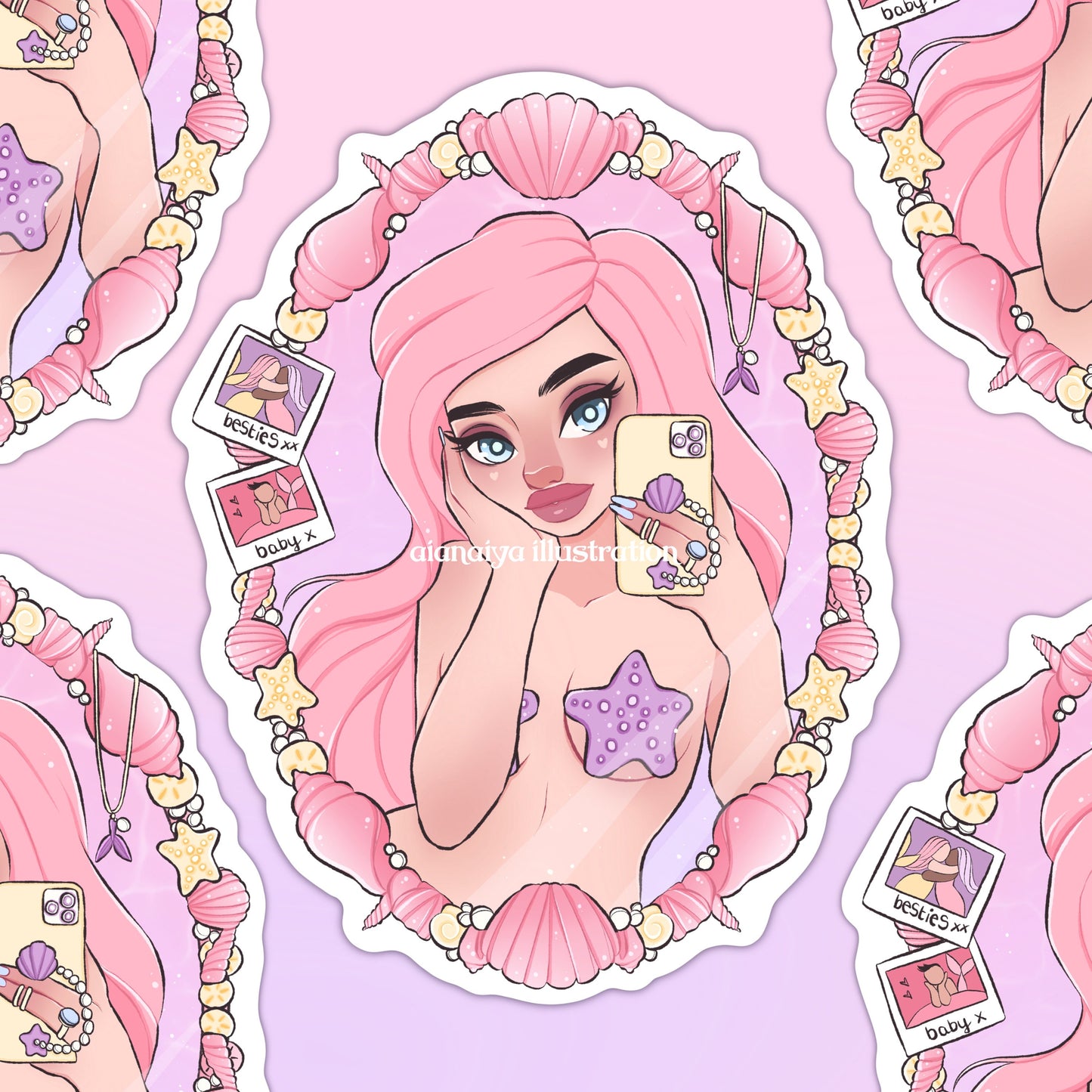 peach selfie mermaid sticker