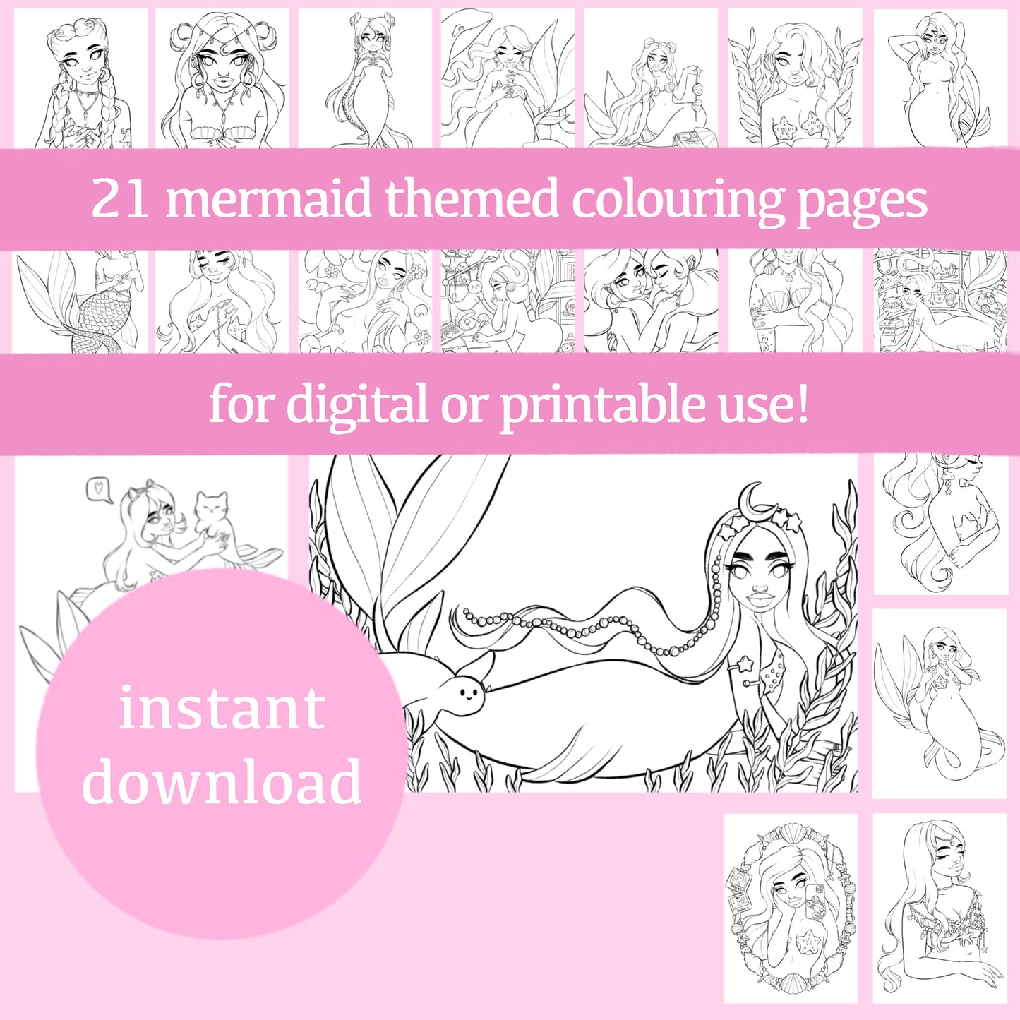 mermaids digital colouring book