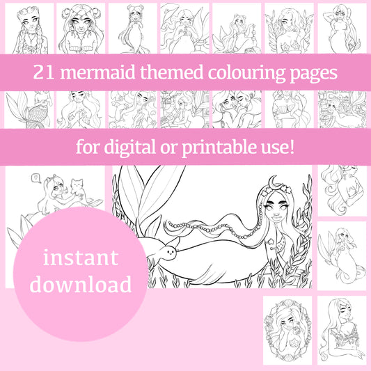 mermaids digital colouring book