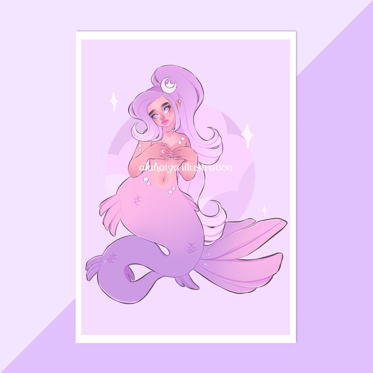 lilac clouds mermaid pink wall art print