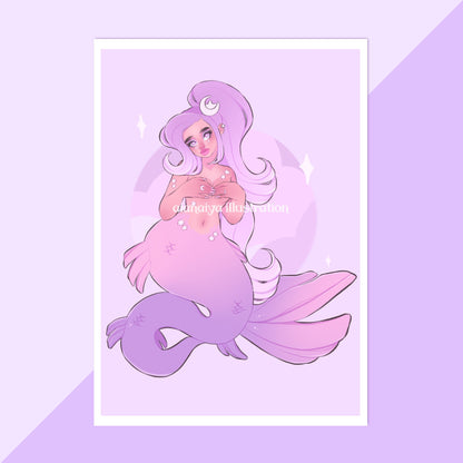 lilac clouds mermaid pink wall art print