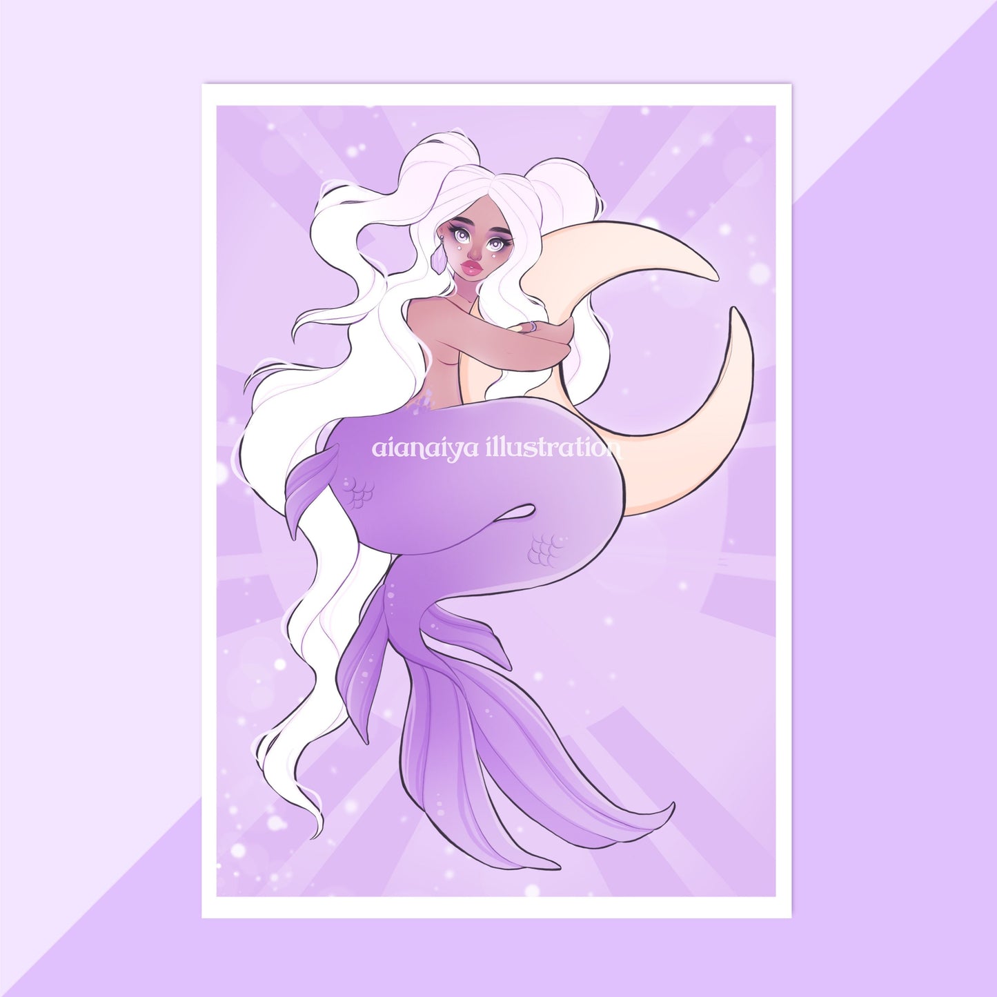 purple moon mermaid wall art print