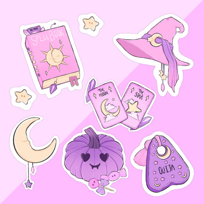 dreamy witches pink die cut sticker pack