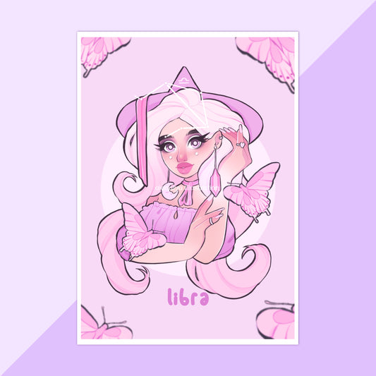 libra zodiac witch purple pink wall art print