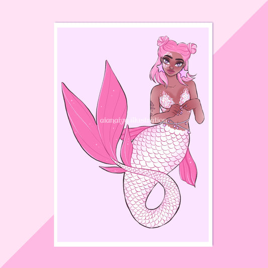 pink and white glitter mermaid wall art print