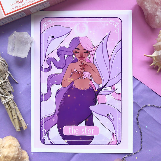 the star tarot mermaid purple wall art print